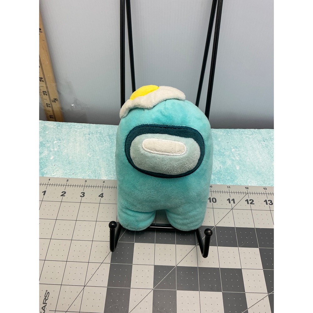 Among Us Cyan Crewmate Plush Toy with Fried Egg Hat 8 Inch Stuffed Figure